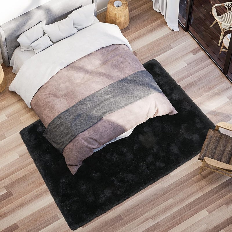 Softlife Area Rug for Living Room, Fluffy Shag Plush 5.3x7.6 Black Rugs for Bedroom Girls, Shaggy Soft Fuzzy Kids Large Carpet for Dorm Bedside Ultra Cozy Non-Slip Indoor Decor - Image 3